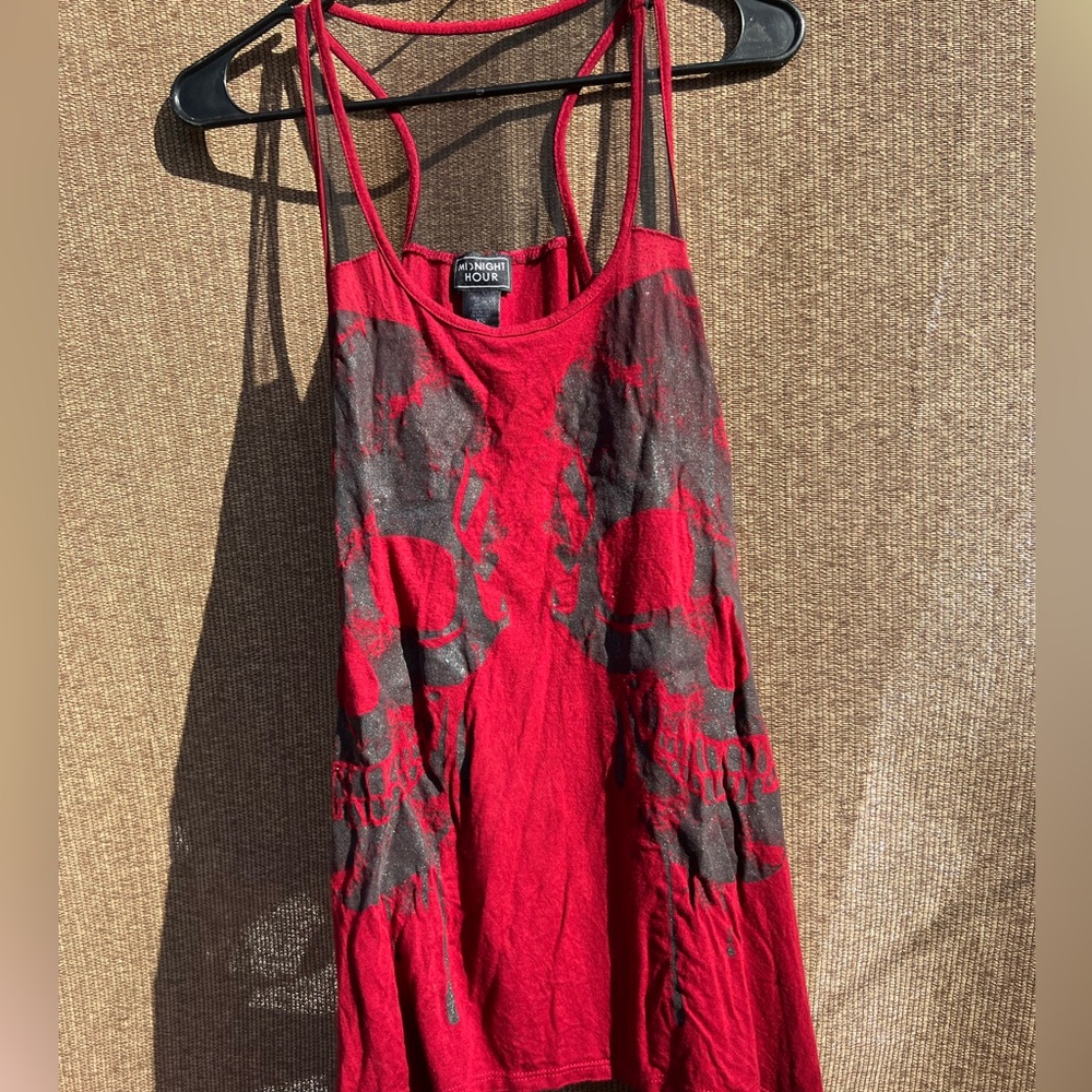 Midnight Hour Skull Punk Rock Sleeveless Top Shirt Womens Sz XS Midnight Red